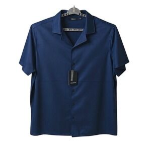 NEW Murano Liquid Luxury Mens 2XB Navy Blue Short Sleeve‎ Button Up Shirt